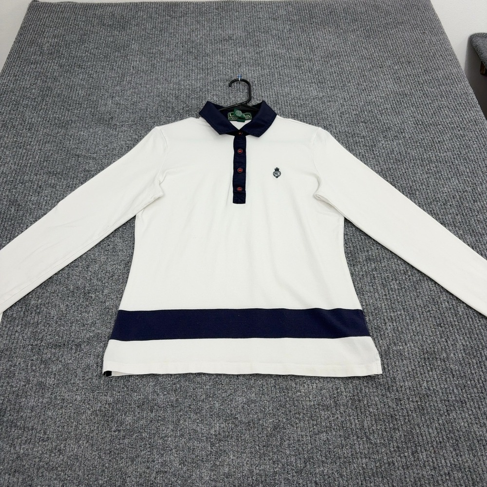 Lauren Ralph Lauren Polo Shirt Womens M White Cotton Crest Long Sleeve Preppy